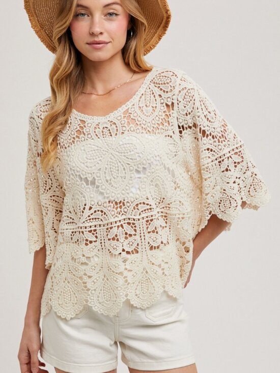 Tops - #41 CROCHET LACE TOP-100%COTTON